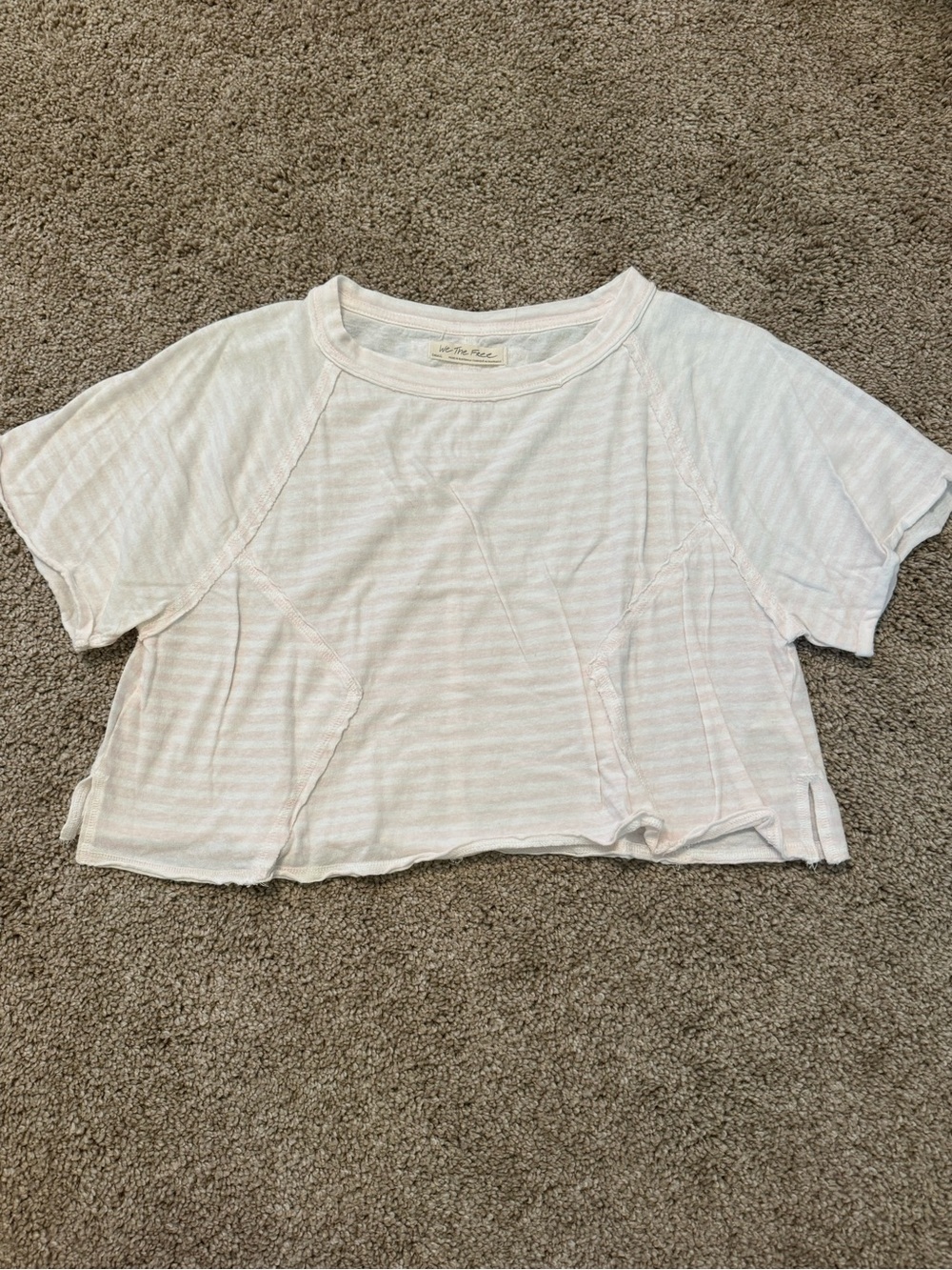Free People Cropped Striped Tee in Light Pink